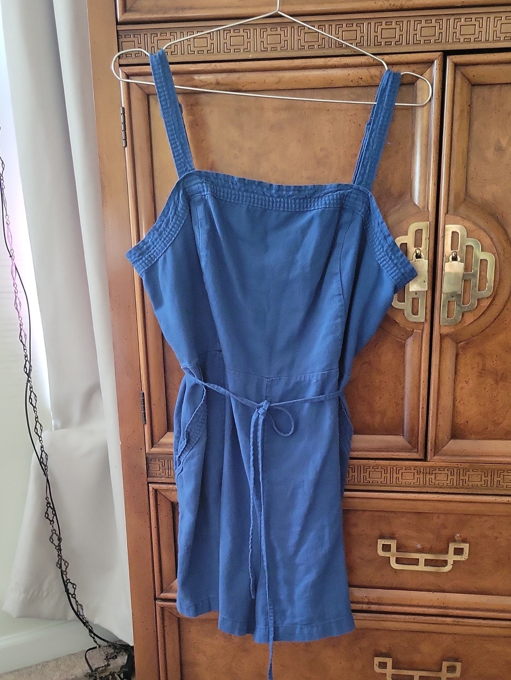 Blue Sleeveless Tie-Waist Romper
